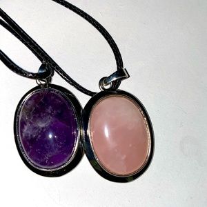 Oval Amethyst & Rose Quartz Pendants